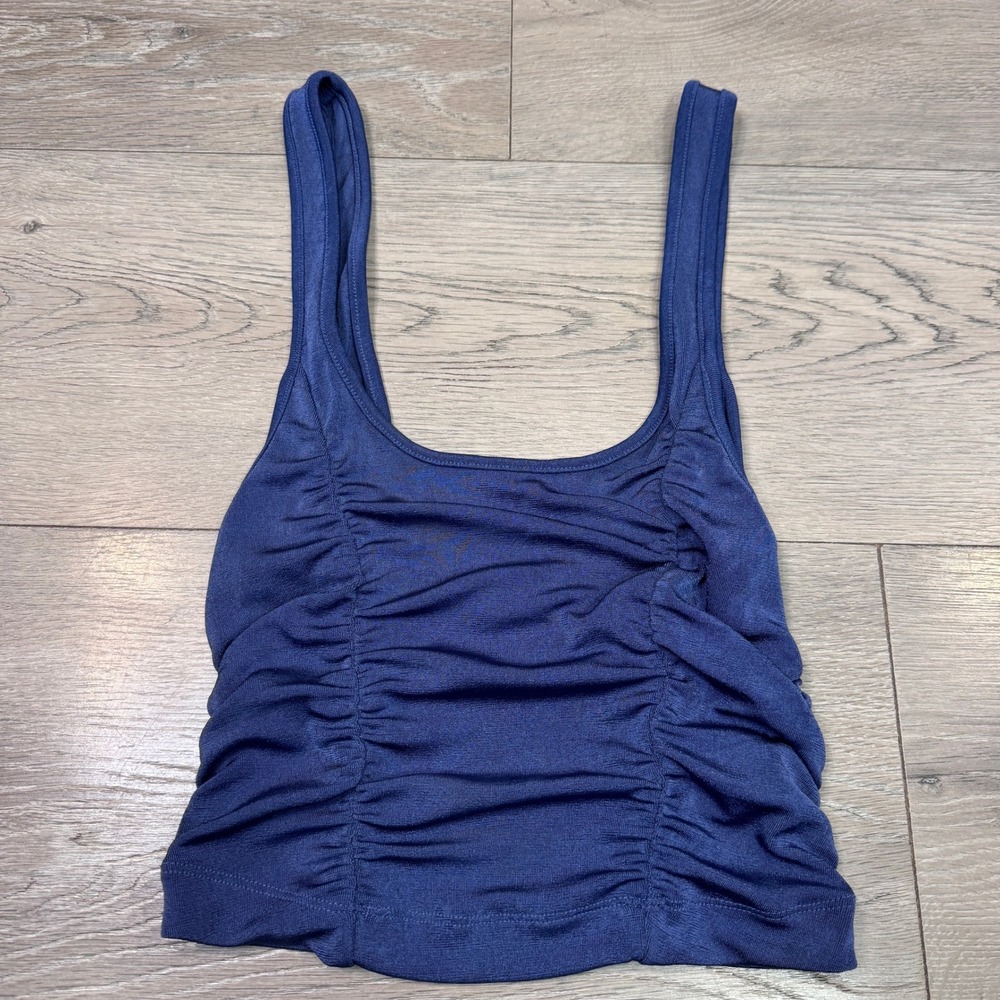 Urban Outfitters Navy Blue Ruched Tank Top Sleeveless Scoop Neck Crop Top Medium
